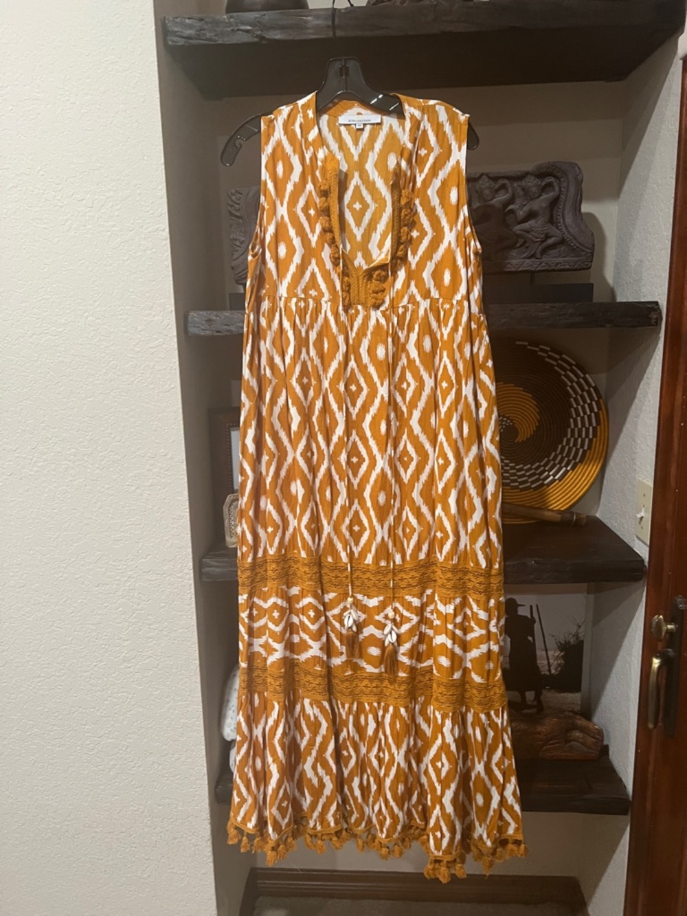 Boho Sleeveless Maxi Dress in Mustard Ikat